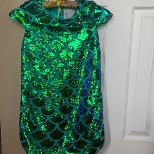 Disney Princess Ariel The Little Mermaid Green Sequins Party Dress | Girl's 7-8